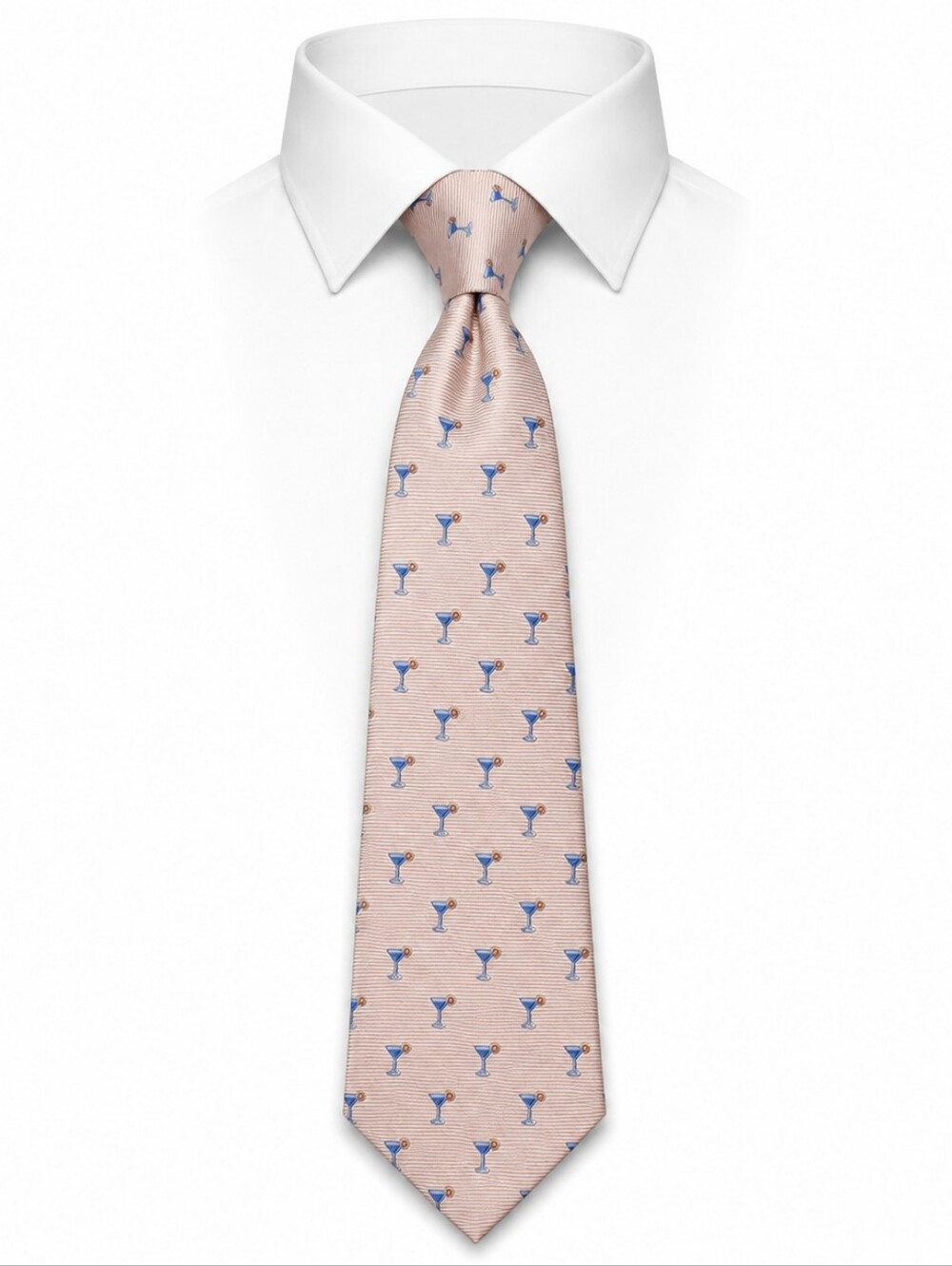 LANDS' END | Long Pink 100% Silk Tie with Martini Cocktail Alcohol Drink Design‎